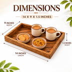 BAUZINI Mango Wood Serving Tray with Handles Rectangular Wooden Tray for Tea, Coffee, Breakfast & Snacks Decorative Serving Tray for Coffee Table, Kitchen, Dining & Home Decor - 14 x 9 x 1.5 Inch