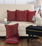DECOMIZER Jacquard Geomteric Cushion Covers 24 Inch X 24 Inch Set Of 5 Ethnic Motifs 240 TC Cushion Covers,Design- Star,Color- Maroon