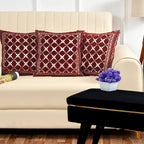 DECOMIZER Jacquard Geomteric Cushion Covers 24 Inch X 24 Inch Set Of 3 Ethnic Motifs 240 TC Cushion Covers,Design- Criss-Cross,Color- Maroon