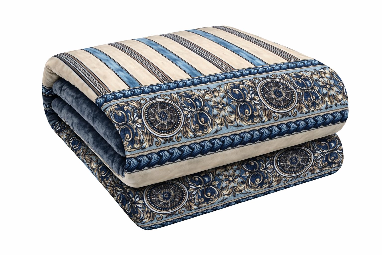 Gullivar Davos Premium Flannel Printed Double Bed AC Blanket 230x240 cm | 300 GSM Ultra Soft Breathable All-Season Blanket for AC, Summer & Mild Winter | Luxury Comfort Throw -Cream & Blue Kafalo