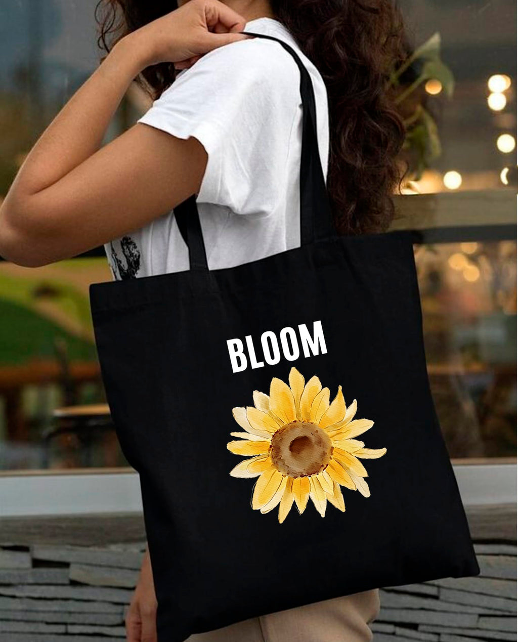 Peach Blossom Reusable Zipper and Pouch Tote Bags, 100% Cotton Shopping/Grocery Bag, Multi-Purpose Bag 5kgs Capacity, 2 Pack (BlackRabit_BlackSunflow)