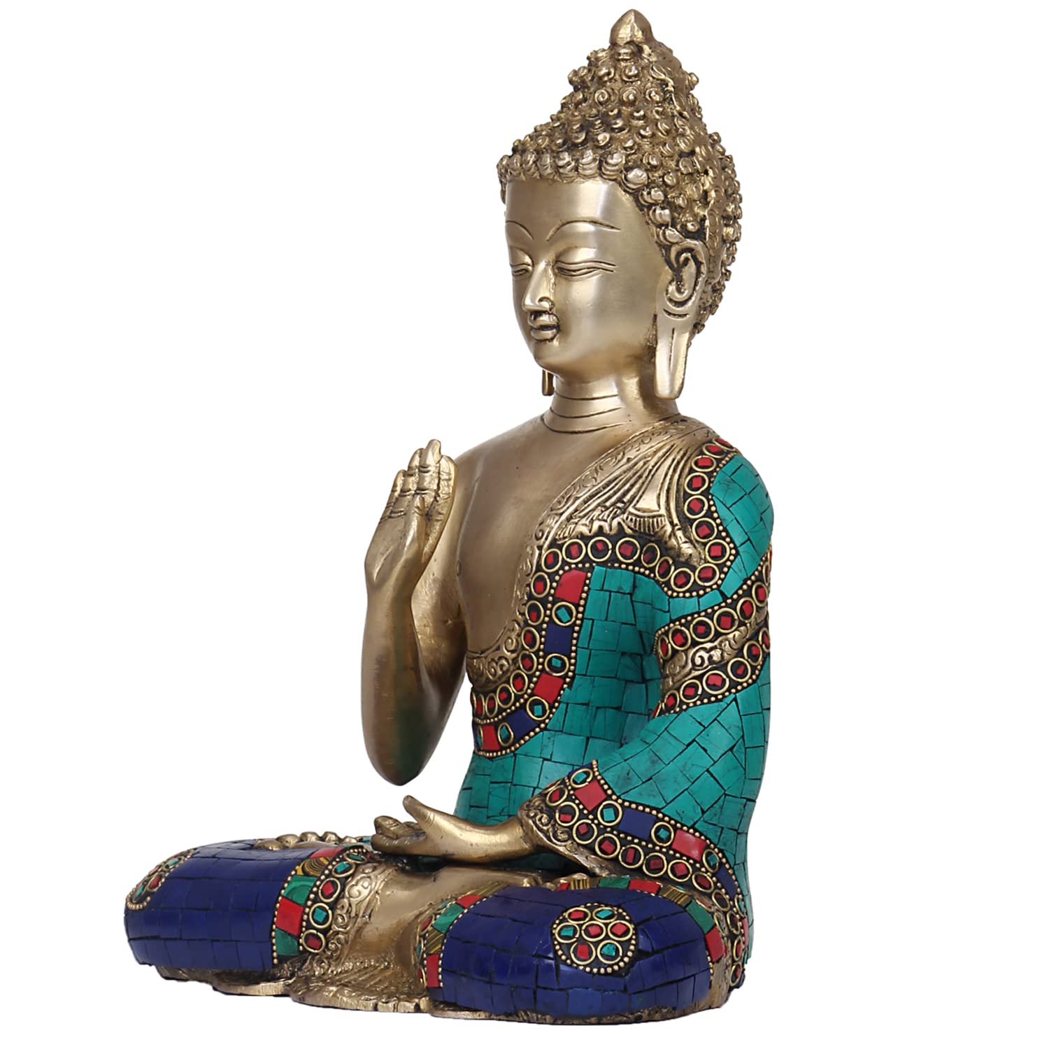 SVARUP Brass Gautam Buddha Idol Statue for Home Decoration Blessing Buddh Height 10 Inch Weight 3.7 Kg Color Multicolor
