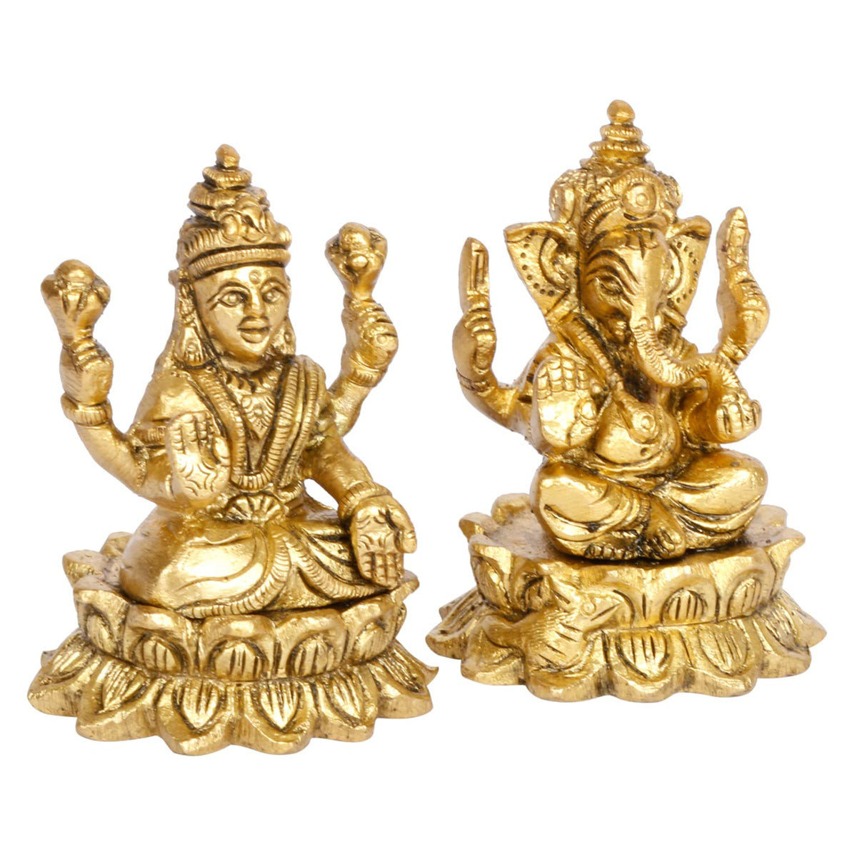 ARTVARKO Brass Laxmi Ganesha Sitting Lakshmi Ganesh on Lotus Idol Statue Spiritual Sculpture Puja Showpiece Religious Murti Pooja Gift and Home Decor Small 3 Inch