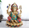 ARTVARKO Large Brass Ganesha Idol Ganpati Ganesh Murti Bhagwan Idol Sitting on Lotus for Home Décor Mandir Height 11 Inches