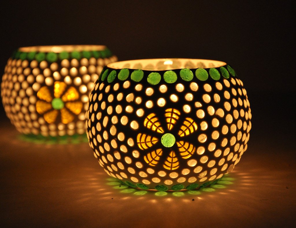 TIED RIBBONS Pack of 2 Turkish Mosaic Glass Votive Tealight Candle Holders for Table - Decorations Items for Home Decor (Glass, Multicolor) - Decor - Gifts