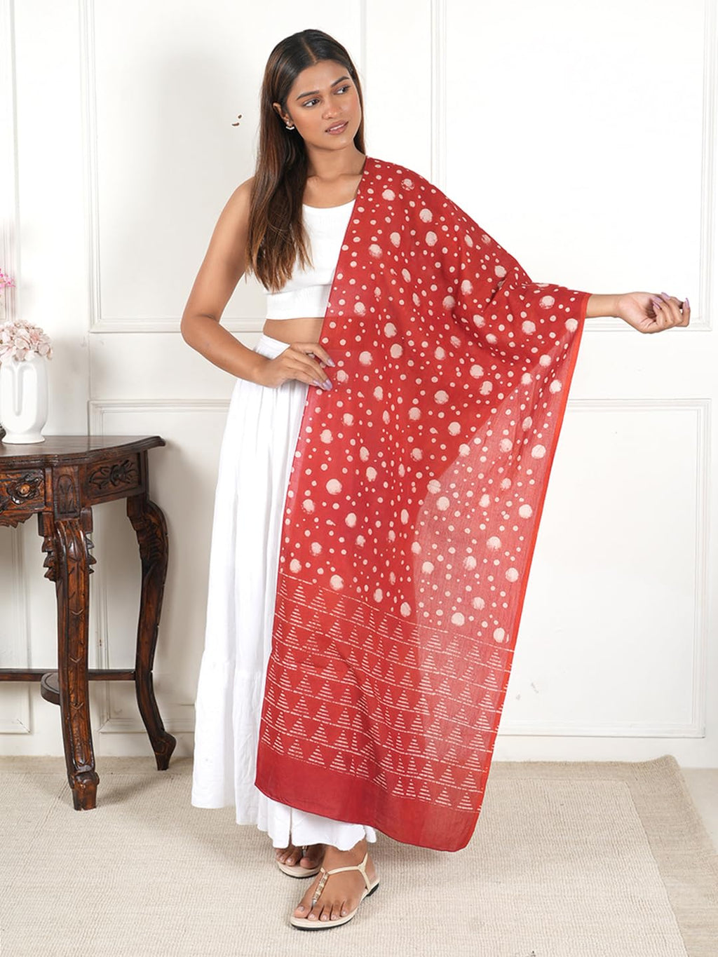 Gutthi Women's Cotton Stoles | Scarf Lightweight & Comfortable for All Seasons, Size (100X180 CM) (Red)