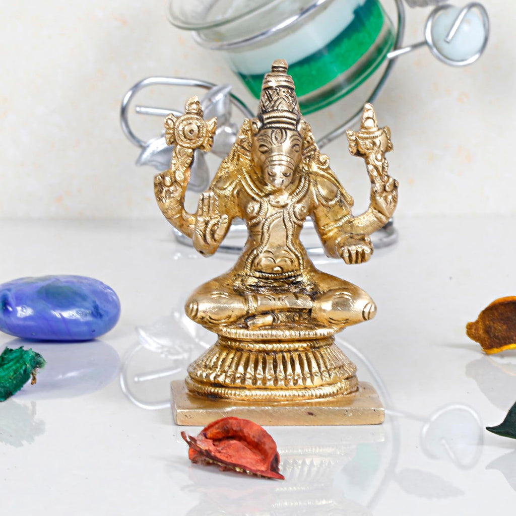 ARTVARKO Brass Varahi Amman Idol Statue Lord's Vishnu Varaha Avatar Statue Varaga Devi Idol Medium 3.5 Inch.