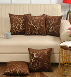 Stuffique Velvet Foil Cushion Covers 18 inch x 18 inch Set of 5, Brown