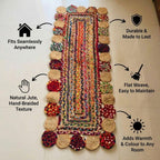 ATRANGI STUDIO Rectangle Jute Rug | Handwoven Braided Design Mat | Rectangular Floor Rug for Living Room, Bedroom, Reading Corner | Boho Home Decor | 20x55 inch, Multicolour