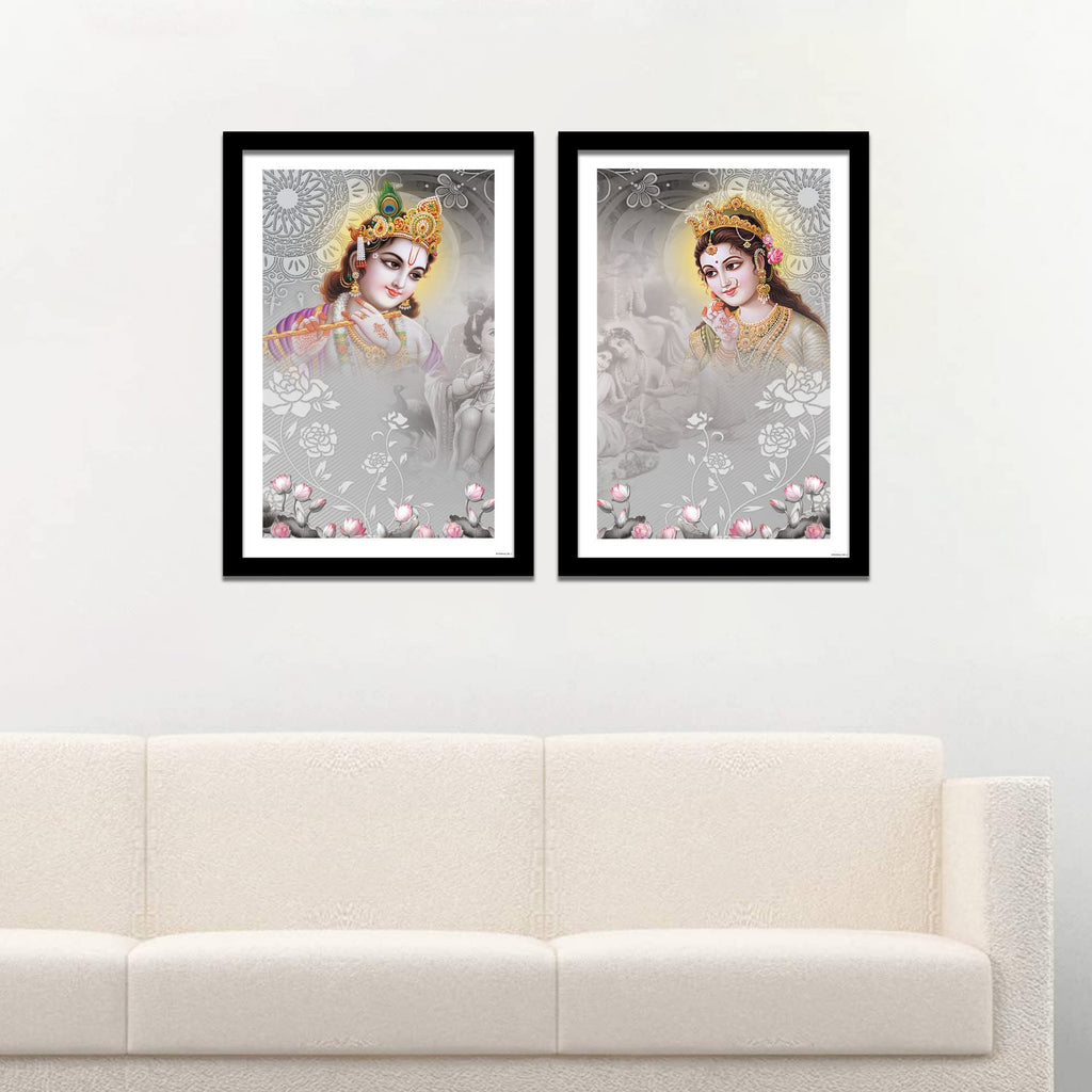 VIBECRAFTS Premium 2 Pieces Quality Frame Painting of Radha Krishna Office Digital Reprint Posters with Synthetic Wooden Home, Decorative Gift Item (25 inch x 18) (PFVC2Pcs2_901)