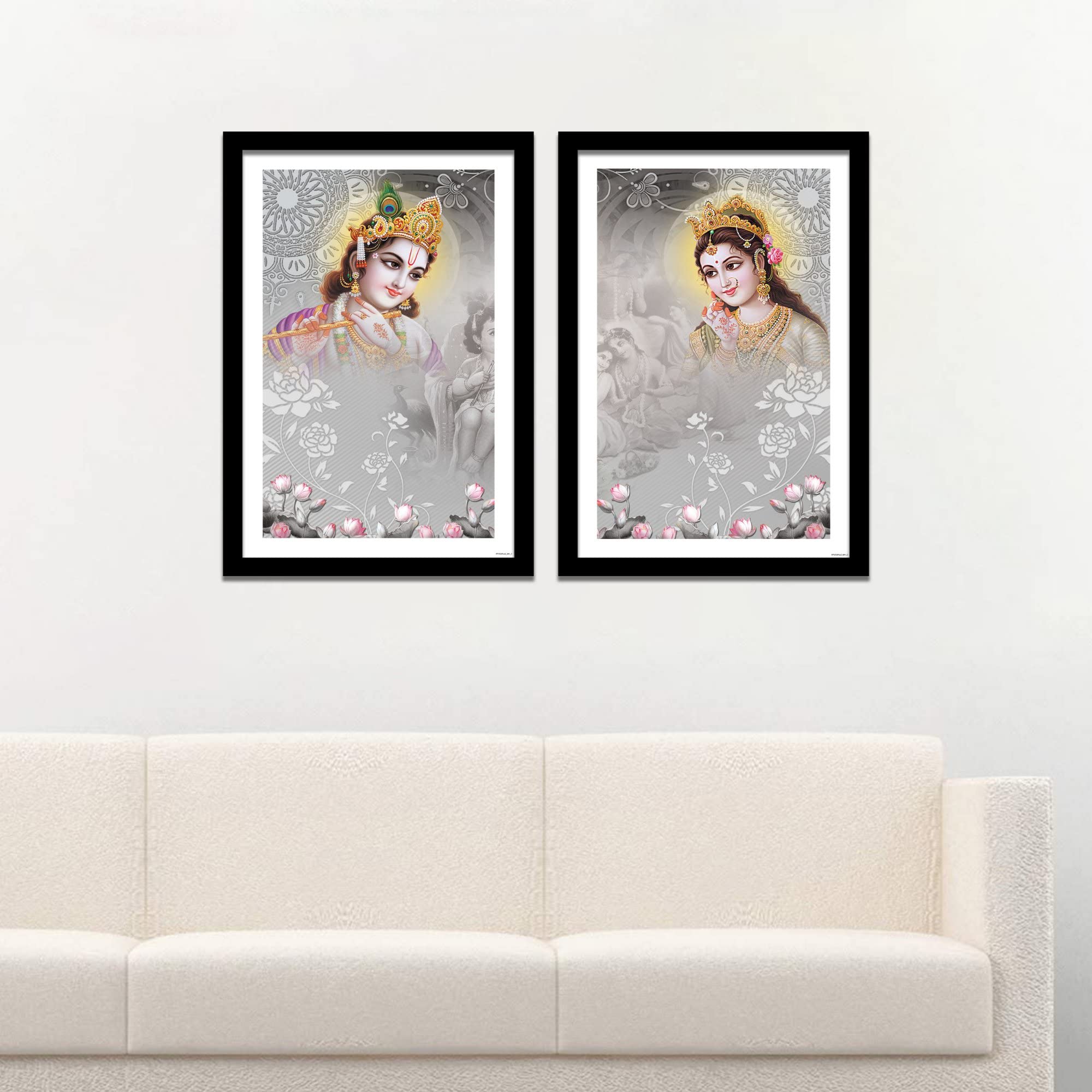 VIBECRAFTS Premium 2 Pieces Quality Frame Painting of Radha Krishna Office Digital Reprint Posters with Synthetic Wooden Home, Decorative Gift Item (25 inch x 18) (PFVC2Pcs2_901)