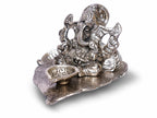 KridayKraft Ganesh Idol with Diya on Leaf, Metal Silver Finish Ganpati Murti for Home Decor, Pooja Room & Office Desk, Ganesha Statue for Diwali, Housewarming & Wedding Gift, 12 x 12 x 8 cm