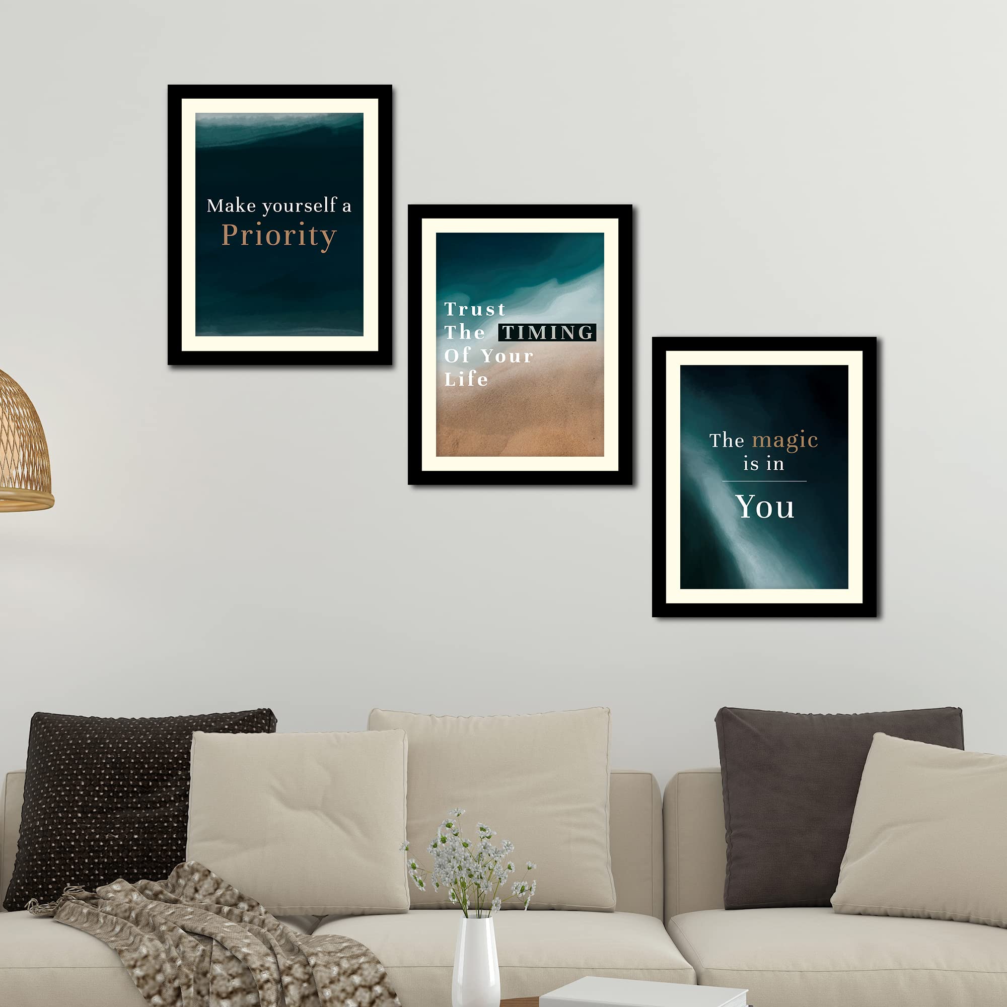 VIBECRAFTS Motivational Quotes Wall Hanging Frames Set of 3 For Office Digital Reprint Posters with Synthetic Wooden Frame Home, Office Decorative Gift Item(15 inch x 12 inch)(PFVC3Pcs4_1309)
