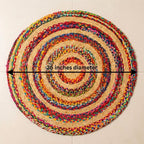 ATRANGI STUDIO Round Jute Rug | Handwoven Braided Design Mat | Circular Floor Rug for Living Room, Bedroom, Reading Corner | Boho Home Decor | 3x3 feet, Colourful