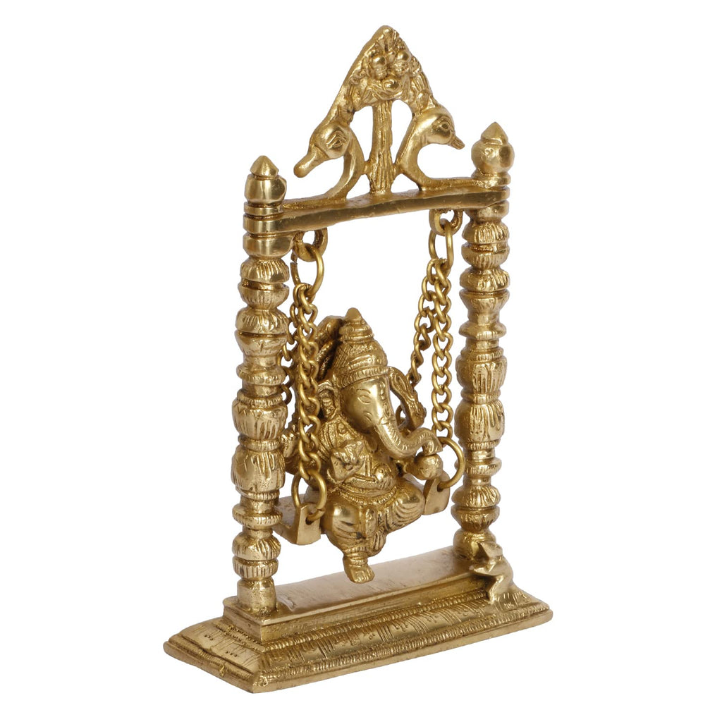 ARTVARKO Brass Lord Ganesha Bhagwan On Swing Brass Ganesh Idol Ganpati On Swing Jhoola Jhula for Home Office Temple Puja Décor Gift Height 22 Cm.