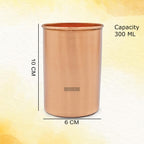 Adoko Pure Copper Tumbler 300ml 6Pcs Set | Handmade Ayurvedic Water Glass | Traditional Copper Drinking Cup for Home Kitchen | Premium Serving Utensil