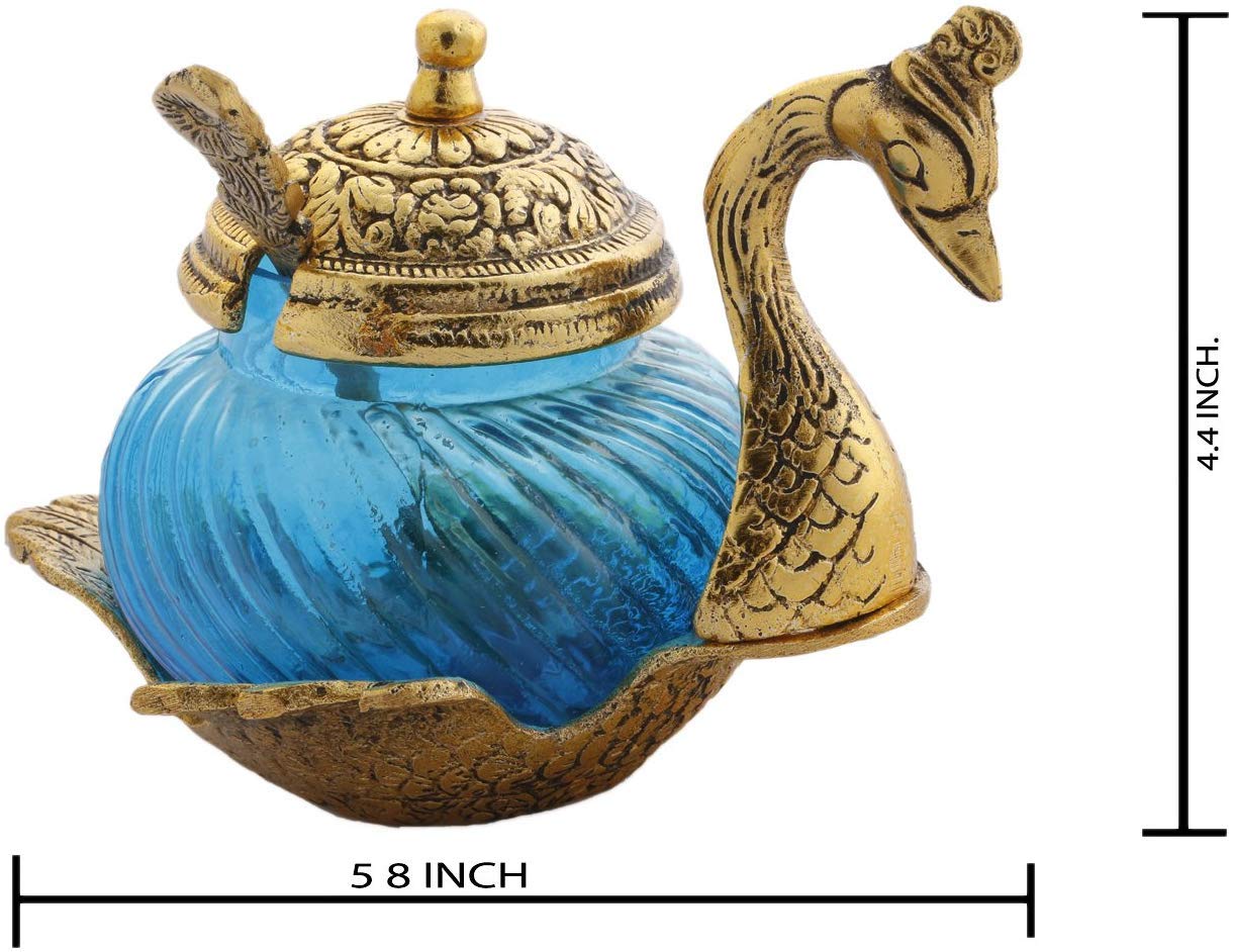 Prince Home Decor & Gifts Metal Duck Tray with Gold Bowl – Elegant Silver Finish Dry Fruit & Candy Serving Dish – Decorative Table Accent for Home, Festive Gifting & Centerpiece Display