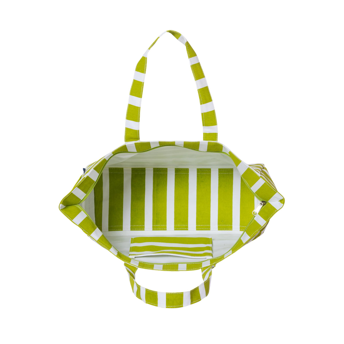 AQVA Striped Beach/Pool Cotton Tote Bag for Women with 4 Outer Pockets | Large Capacity | Stylish Multipurpose Handbag | Resuable Shoulder Bag for for Office, Travel, Beach & Work (Lime)