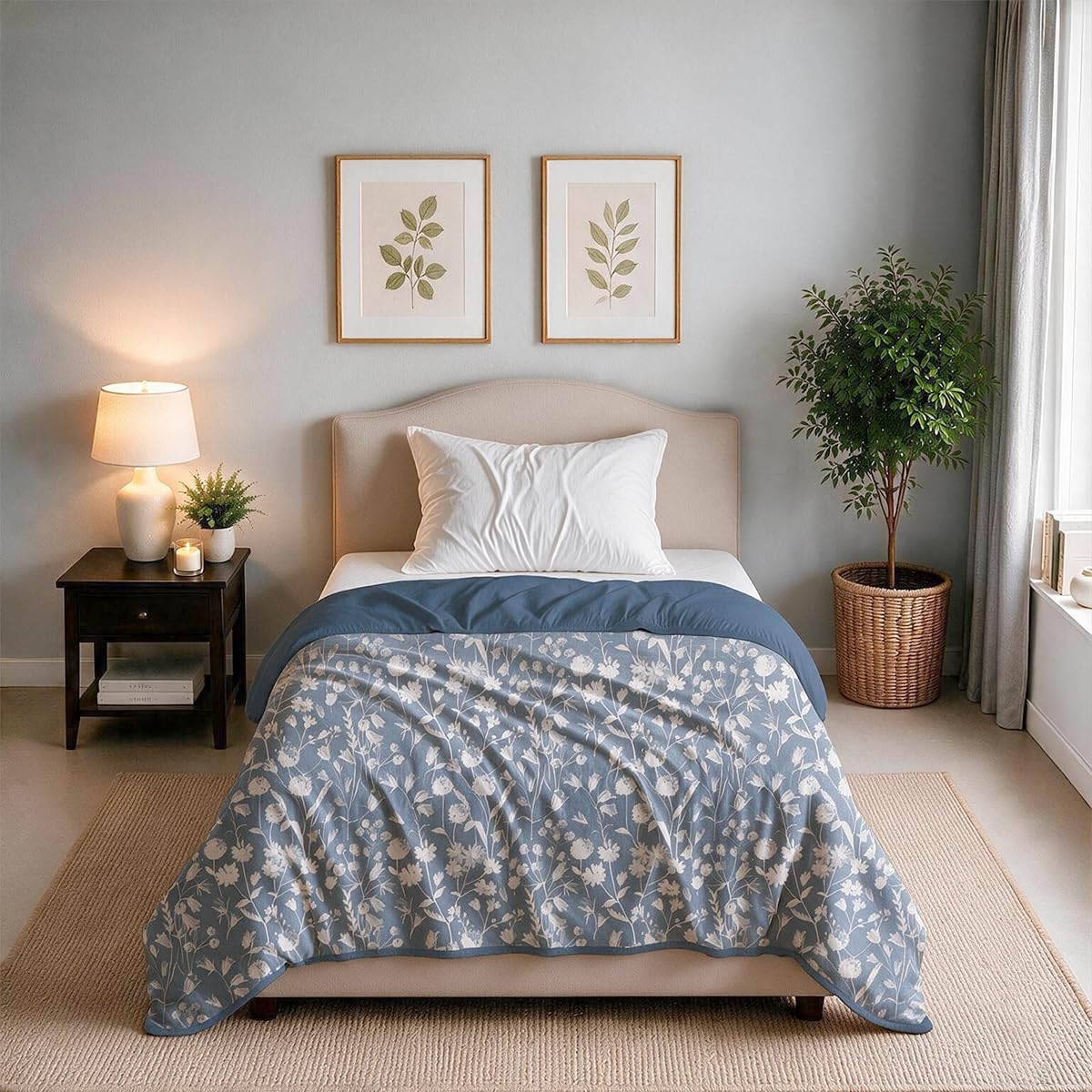 Linen Home Reversible Dohar Single Size Blossomy Blue & Orion Blue Kafalo