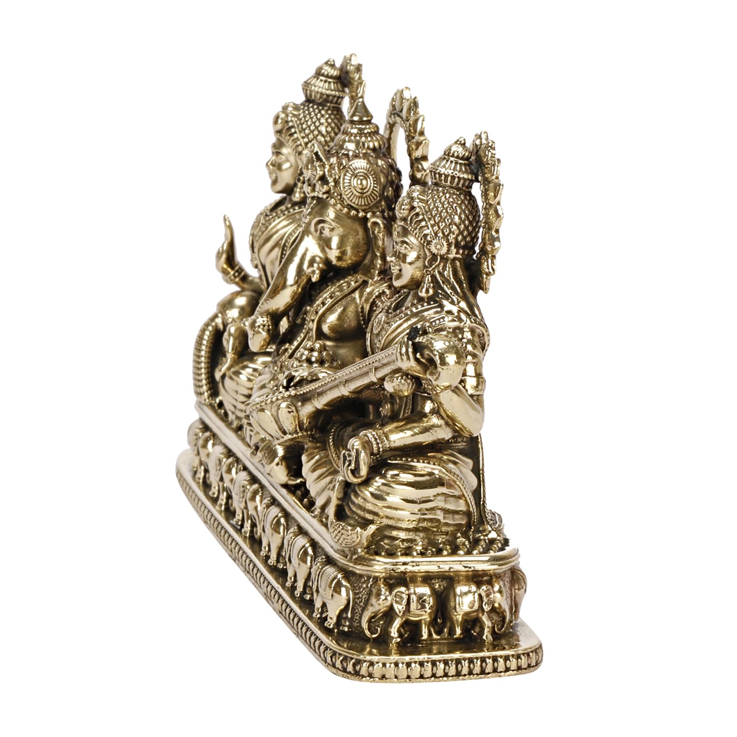 ARTVARKO Brass Laxmi Ganesha Saraswati Idol Lakshmi Ganesh Sarasvati Murti Statue Pooja Gift and Home Décor (Small Size 13.5x3x7 cm, 275 Gram)