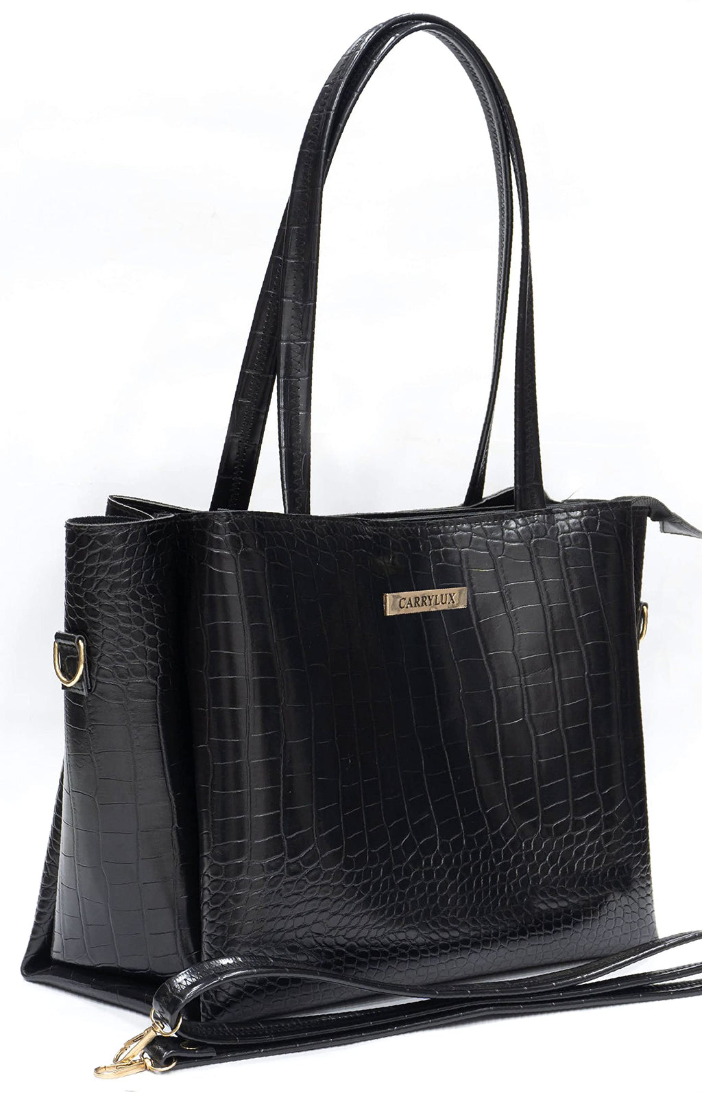 Carrylux Large Capacity Croco Pattern Tote Bags For Womens Big Purses And Handbags Ladies Big Shoulder Bag (Black)