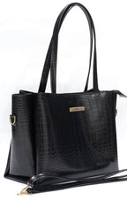 Carrylux Large Capacity Croco Pattern Tote Bags For Womens Big Purses And Handbags Ladies Big Shoulder Bag (Black)