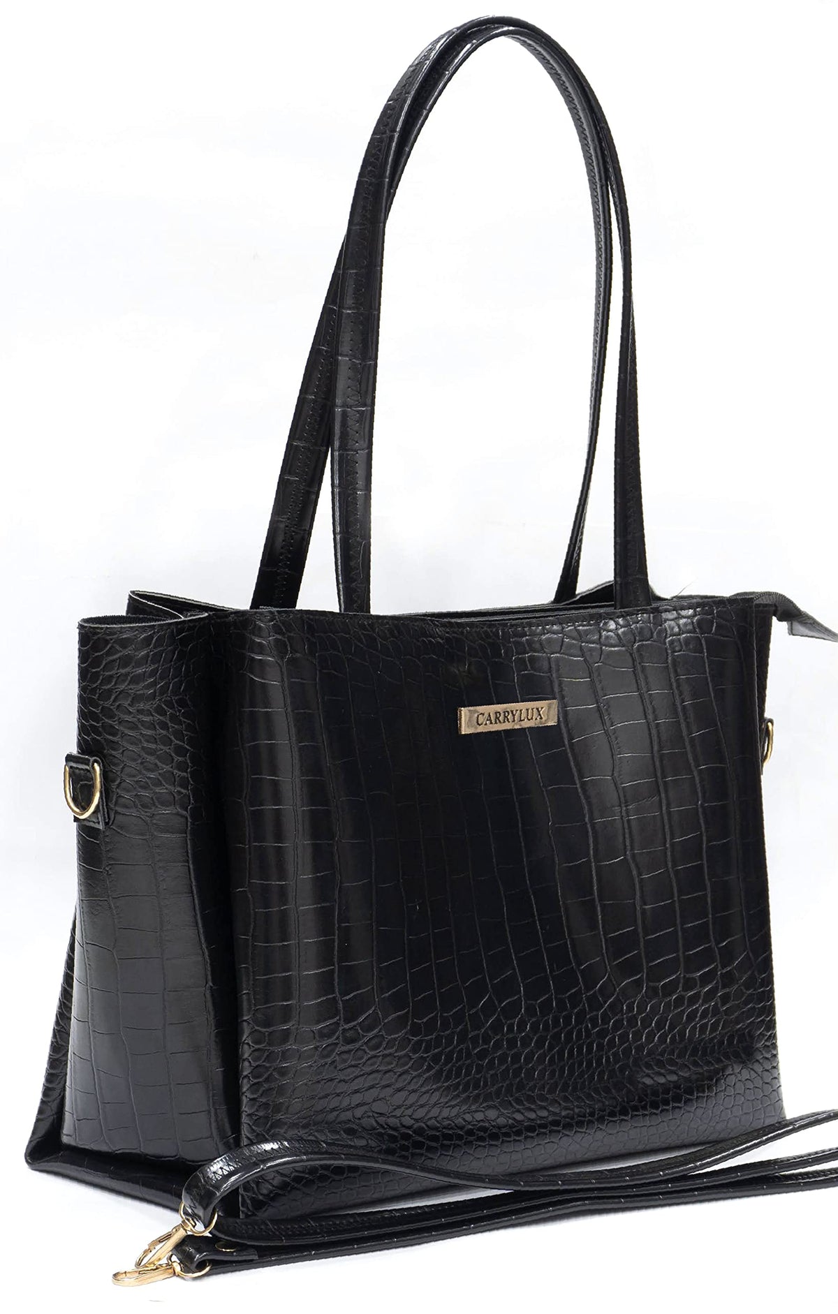 Carrylux Large Capacity Croco Pattern Tote Bags For Womens Big Purses And Handbags Ladies Big Shoulder Bag (Black)