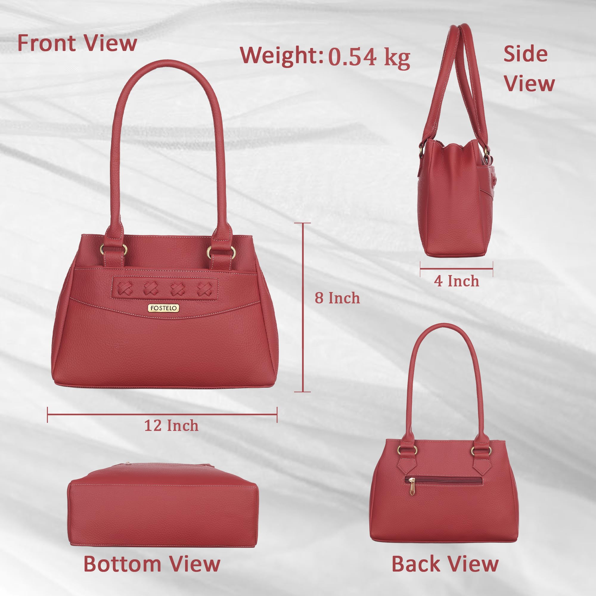 Fostelo Women's Maria Satchel Tote Handbag for Women | Ladies Purse | Stylish Shoulder Bag | Gift For Women | Maroon