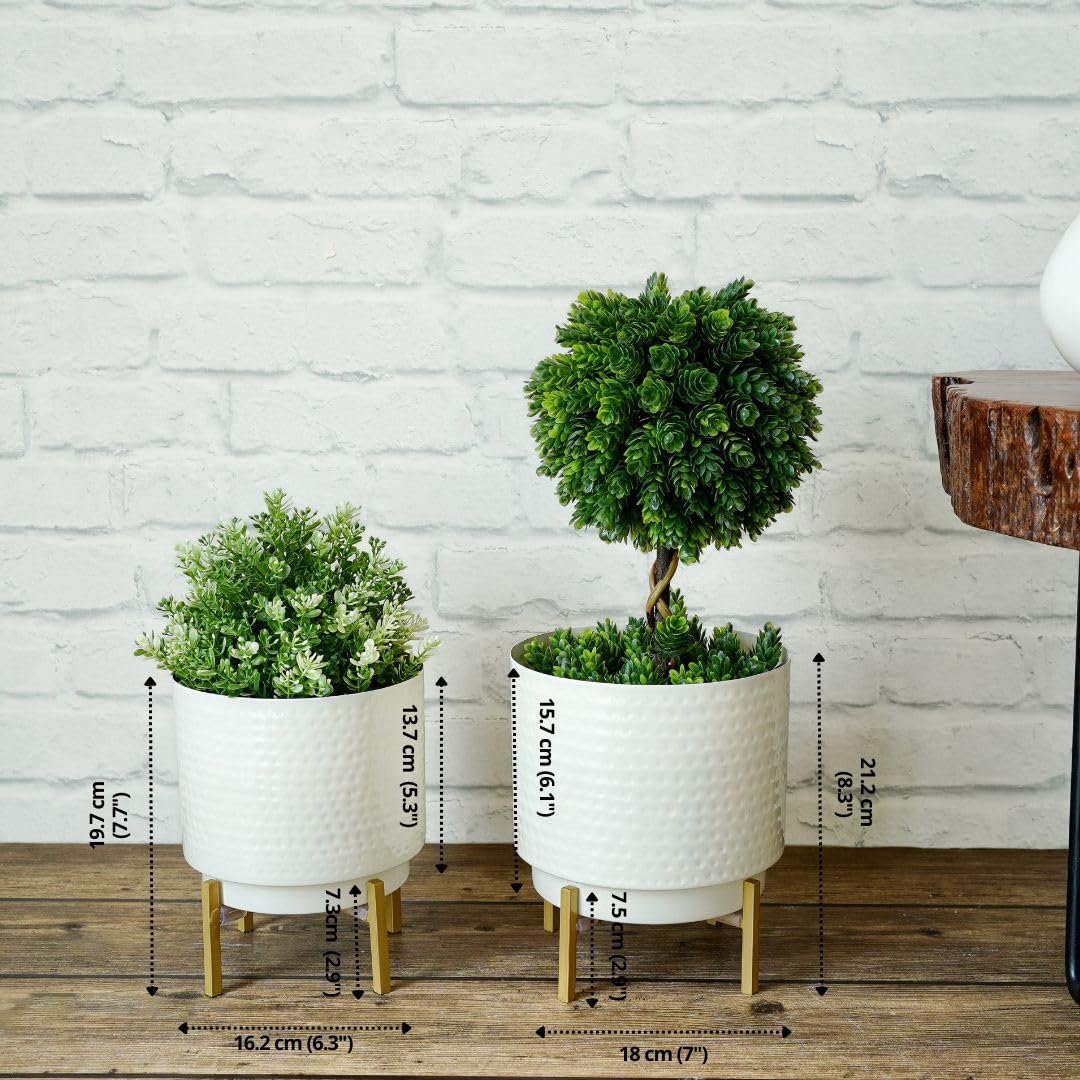BEHOMA Hammered White Metal Indoor Planters Set - Set of 2