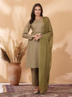 Printed Straight Pashmina Kurta Set with Dupatta for Women