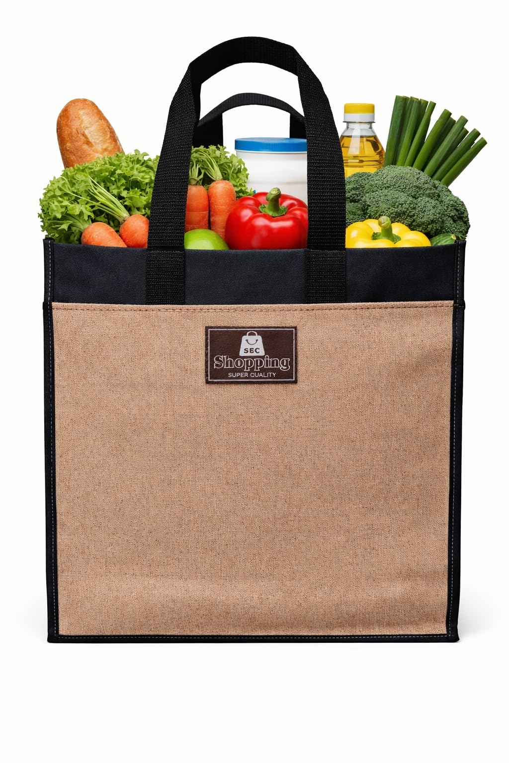 Canvas Shopping Bag Heavy Duty Large Eco-Friendly Reusable Cotton Canvas Cloth Grocery Tote Bag for Men Ladies Vegetable Milk Fruits with Hand Carry Handle Lunch Box Jhola Bags Small Size 40x38x14