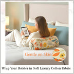 GLUN®Flower Print Cotton Bolster Cover Set of 2 | 16 x 30 Inches | Soft & Luxurious Decorative Bolster Pillow Covers for Sofa, Bed & Living Room | Cream
