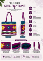 srishopify handicrafts Handcrafted Women's Tote Bag Handmade Shoulder Bags Traditional For Party Wedding Gift Magenta Black Pink (30X40X10 Cm Original Work Stylish)