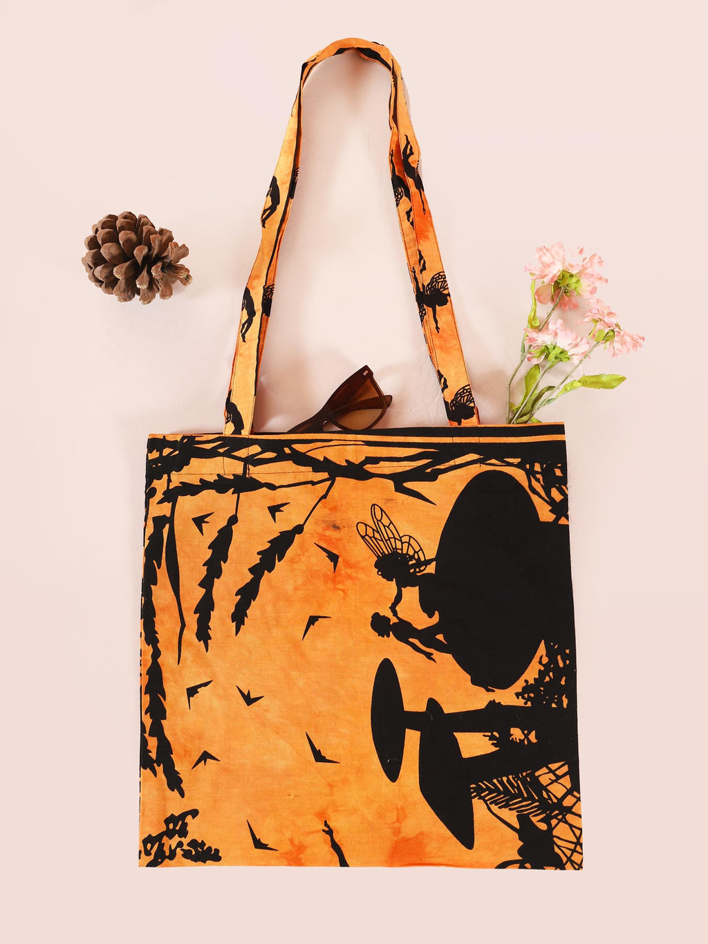 Ravaiyaa - Attitude is everything Cotton Shoulder Bag/Tote Bag For Women| Printed Multipurpose Handbag With Top Zip | Best For Shopping, Travel, Work, Beach, Office, College (Orange Fairy Land)