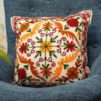 ATRANGI STUDIO Embroidered Cushion Covers - Set of 2 | Traditional Rustic Bloom Aari Embroidery | Threadwork Throw Pillow Covers with Zip Closure | Perfect for Sofa, Chair | 16x16 Inch, Multicolor