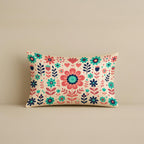STITCHNEST Folk Art Satin Cushion Covers Peacock & Botanical Motif, 12x18 Inches, Decorative Set for Living Room (Pack of 2)