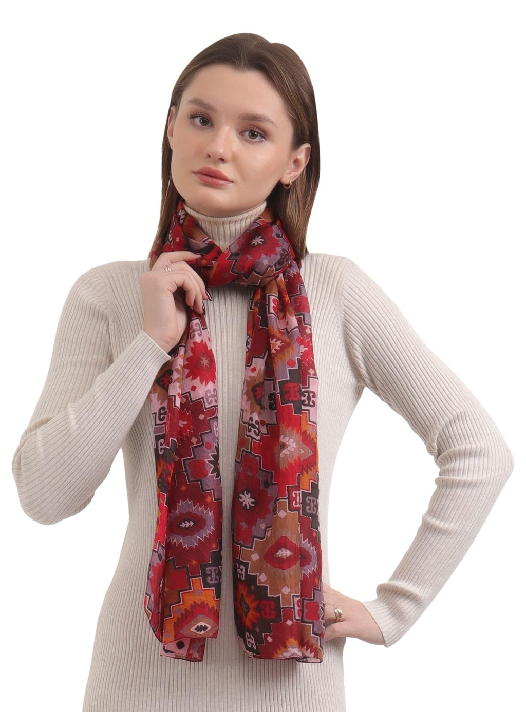 EH 100% Pure Mulberry Silk Scarf for Women, head scarf, neck scarf, hair scarf, digital printed long (22 X 72) (MC 24)