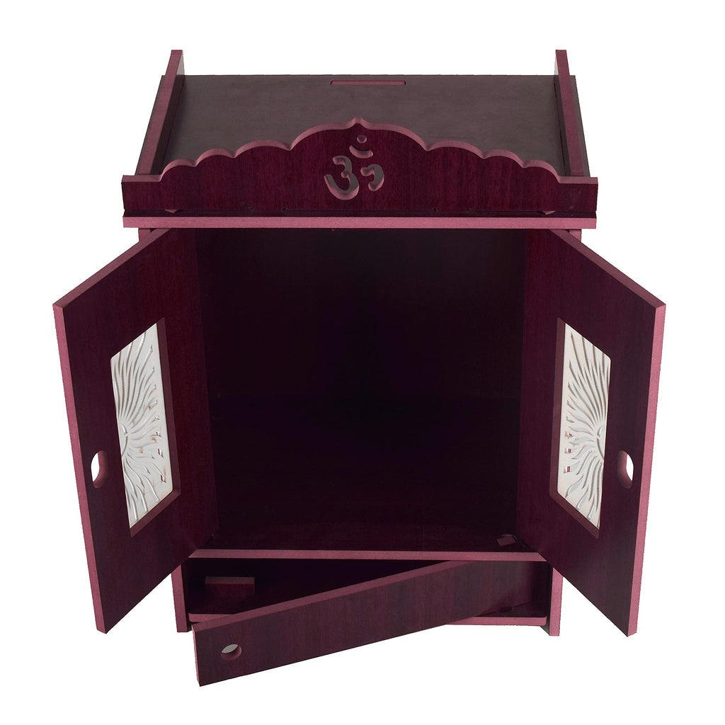 MIDU Pooja Mandir For Home Wall Hanging Mdf Wooden Temple With Door Brand (Dark Brown,41 Cm)