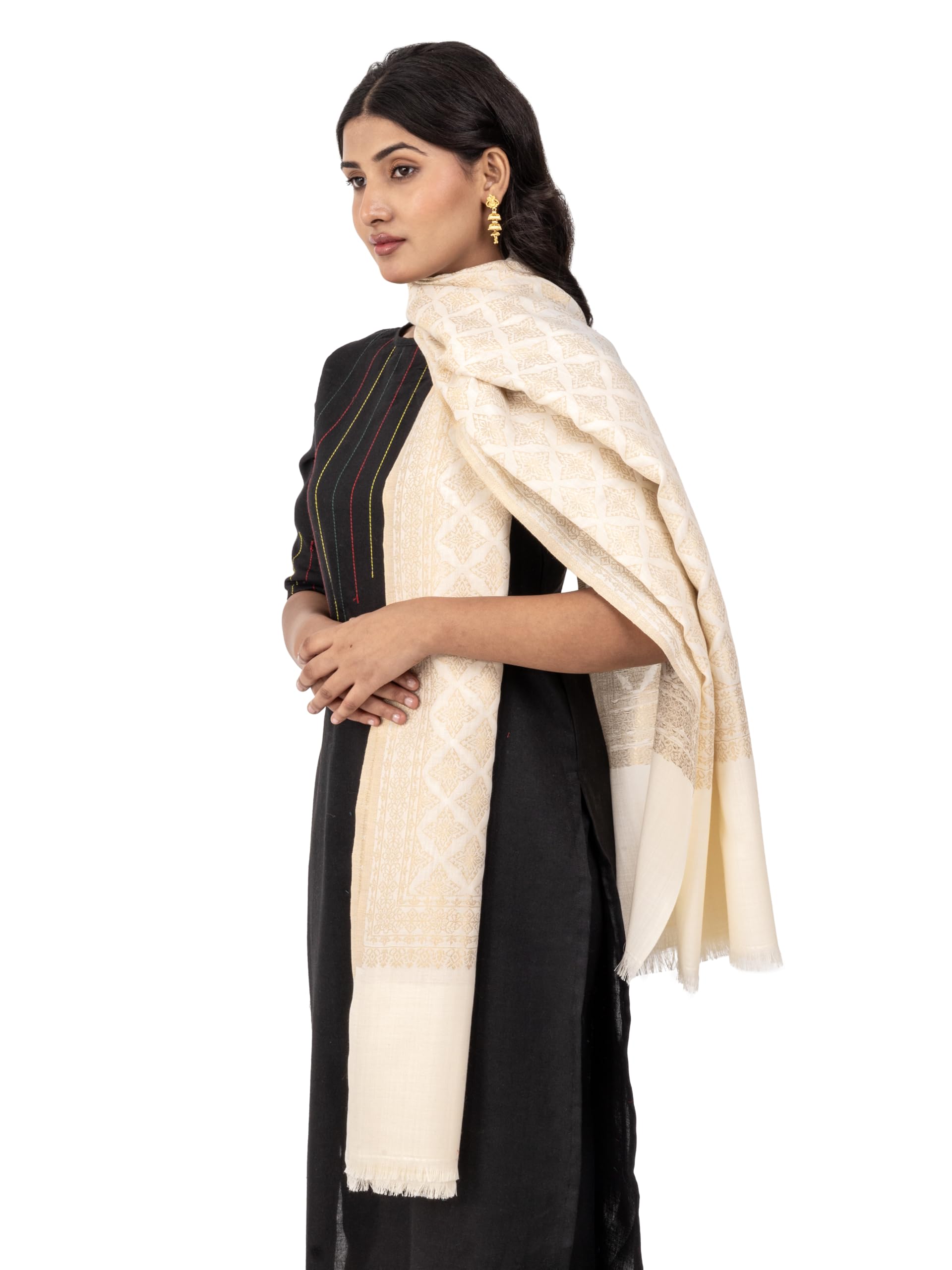 Naureen Women Pashmina Blend Zari Shawl, Warm and Soft, 40x80 inch