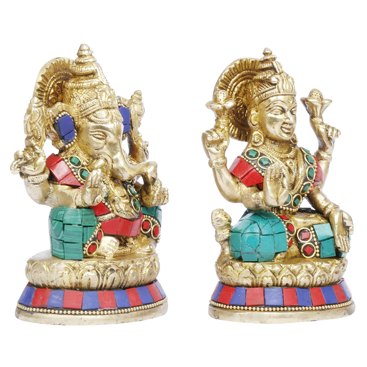 ARTVARKO Brass Laxmi Ganesh Idol Sitting on Lotus Laksmi Ganesha for Home Office Success Entrance Decor Pooja Good Luck Gift 5 Inch