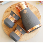INDIAN ART VILLA Copper Bedroom Bottle & Glass Set - Grey Silk Finish, 1100 ml - Elegant Drinkware Gift Set