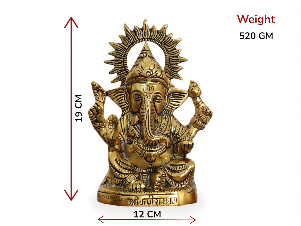 KridayKraft Metal Ganesha Idols ganpati Decoration Statue for Home, 19 cm Height, 12 cm Width, 520 gm, Decorative Hindu Religious Figurine