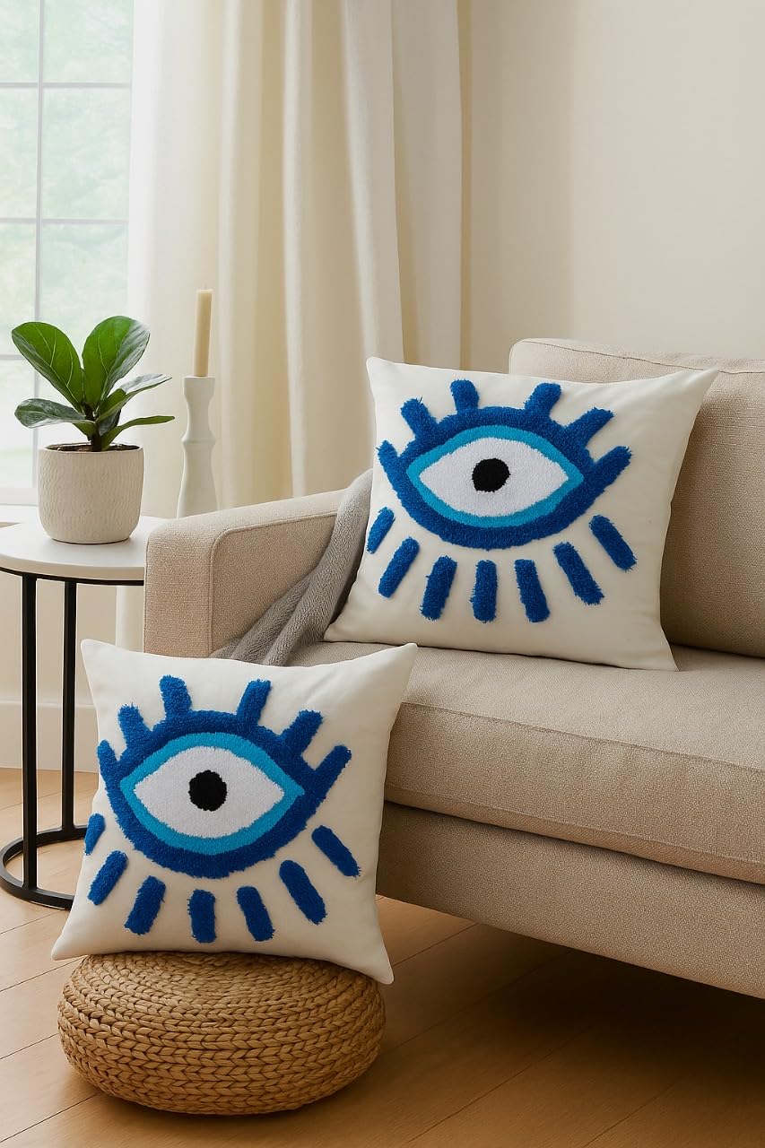 Furnistitchs Premium Decorative Throw Cushion Pillow Cover Boho Home Decor - Living Room Bedroom Couch Sofa Cushion Covers 16 inch x 16 inch (2, Blue Cross)