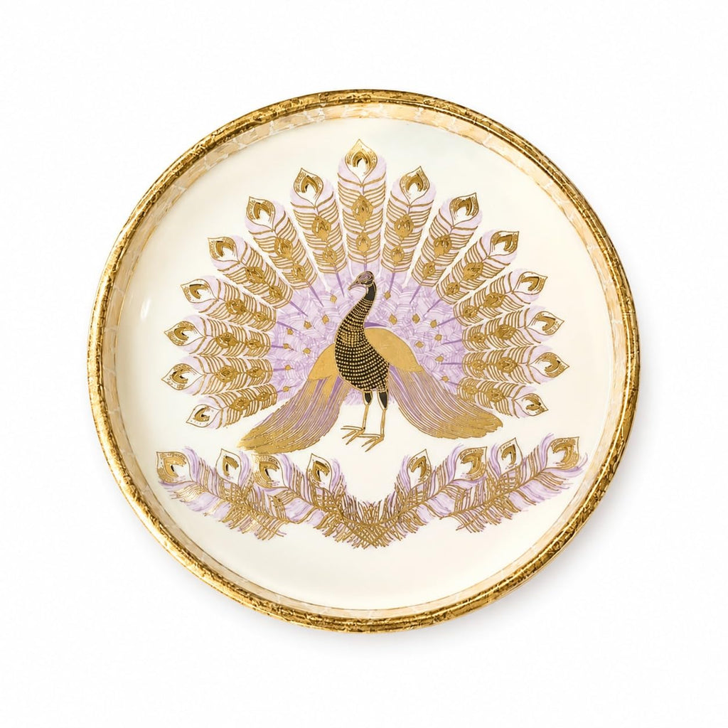 Round Decorative Serving Tray Set of 2, Peacock Design