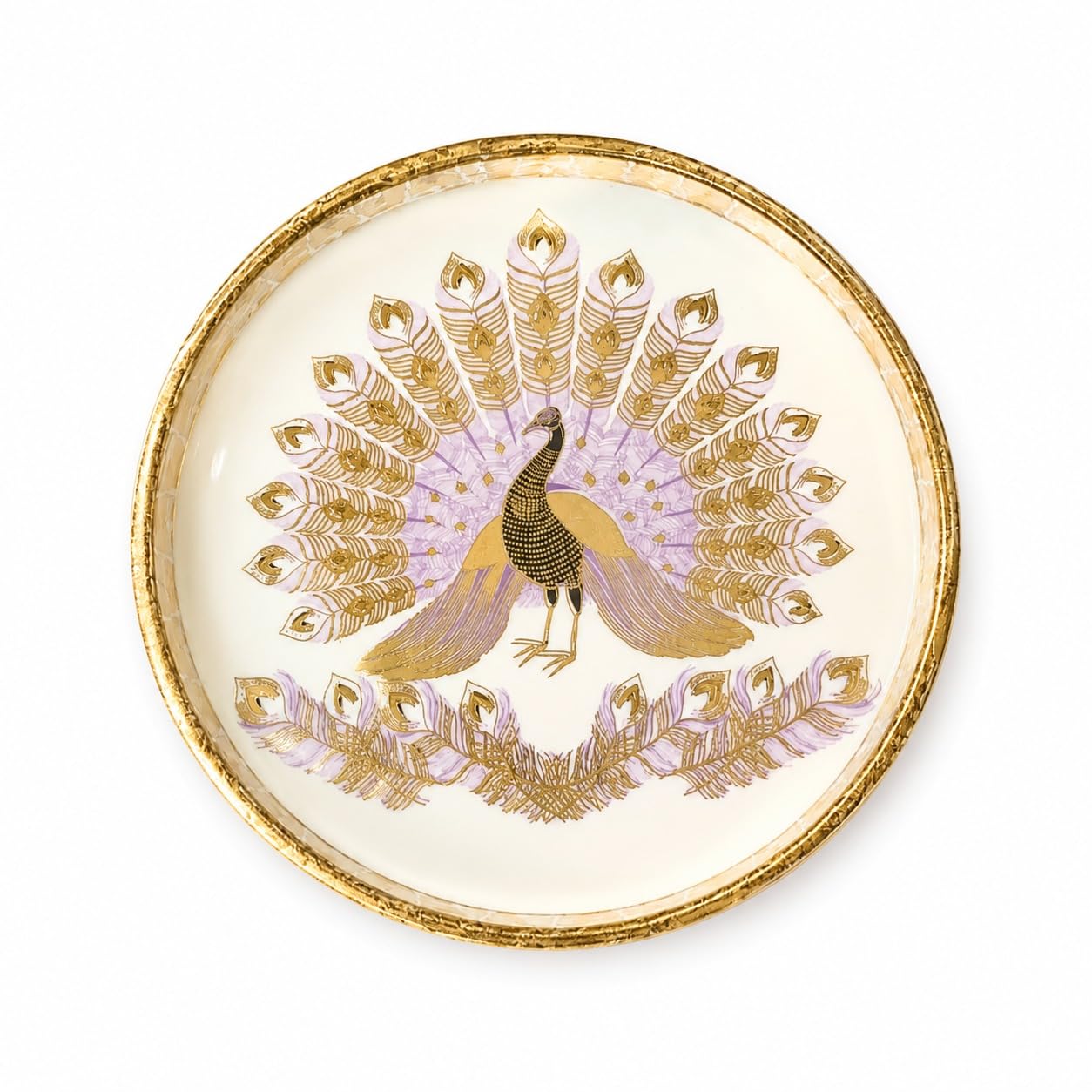 Round Decorative Serving Tray Set of 2, Peacock Design