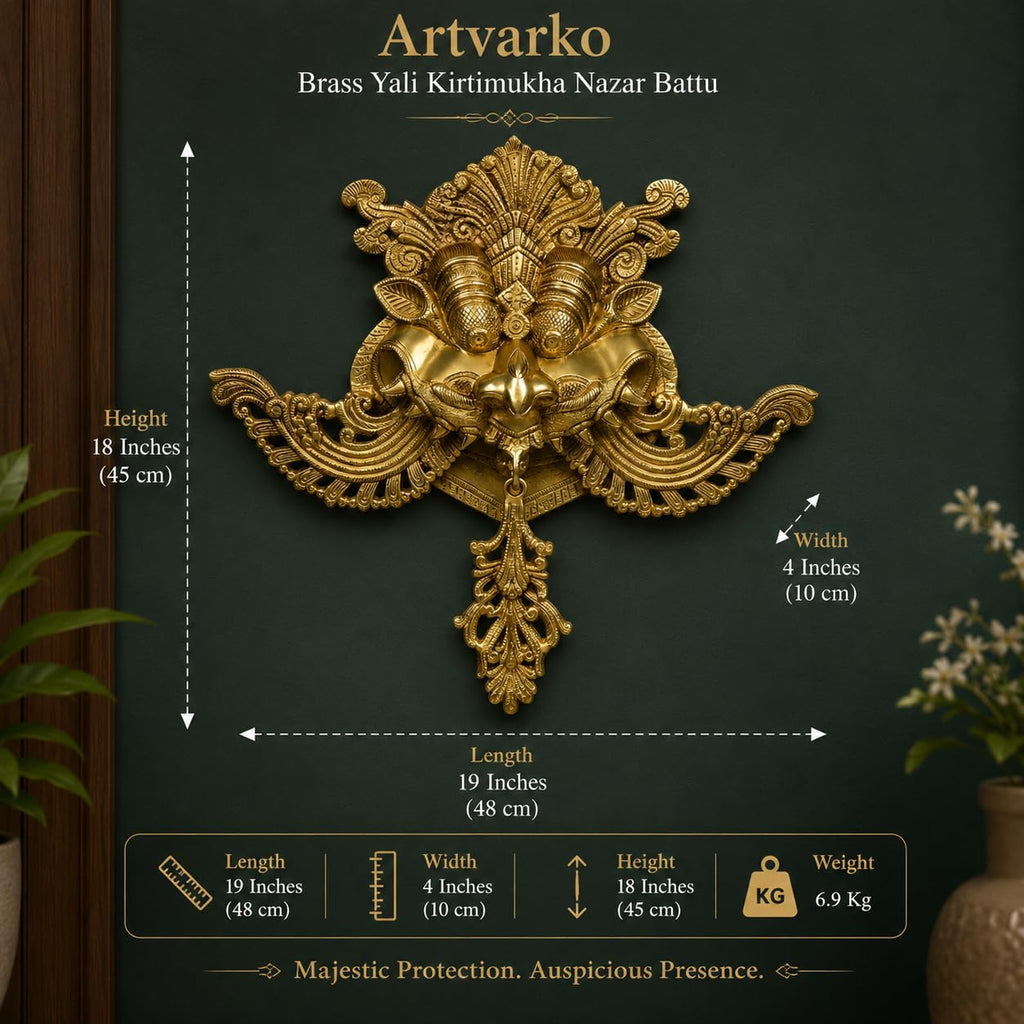 Artvarko Big Size Pure Brass Yali Nazar Battu Wall Door Hanging Kirtimukha Knocker for Evil Eye Protection 19 Inch