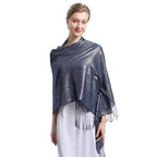 RonFoxi Sparkly Metallic Shawls and Wraps,Women's Glitter Pashmina Shawl Scarf forformal Evening Party Dresses, H-navy Silver, 29*79