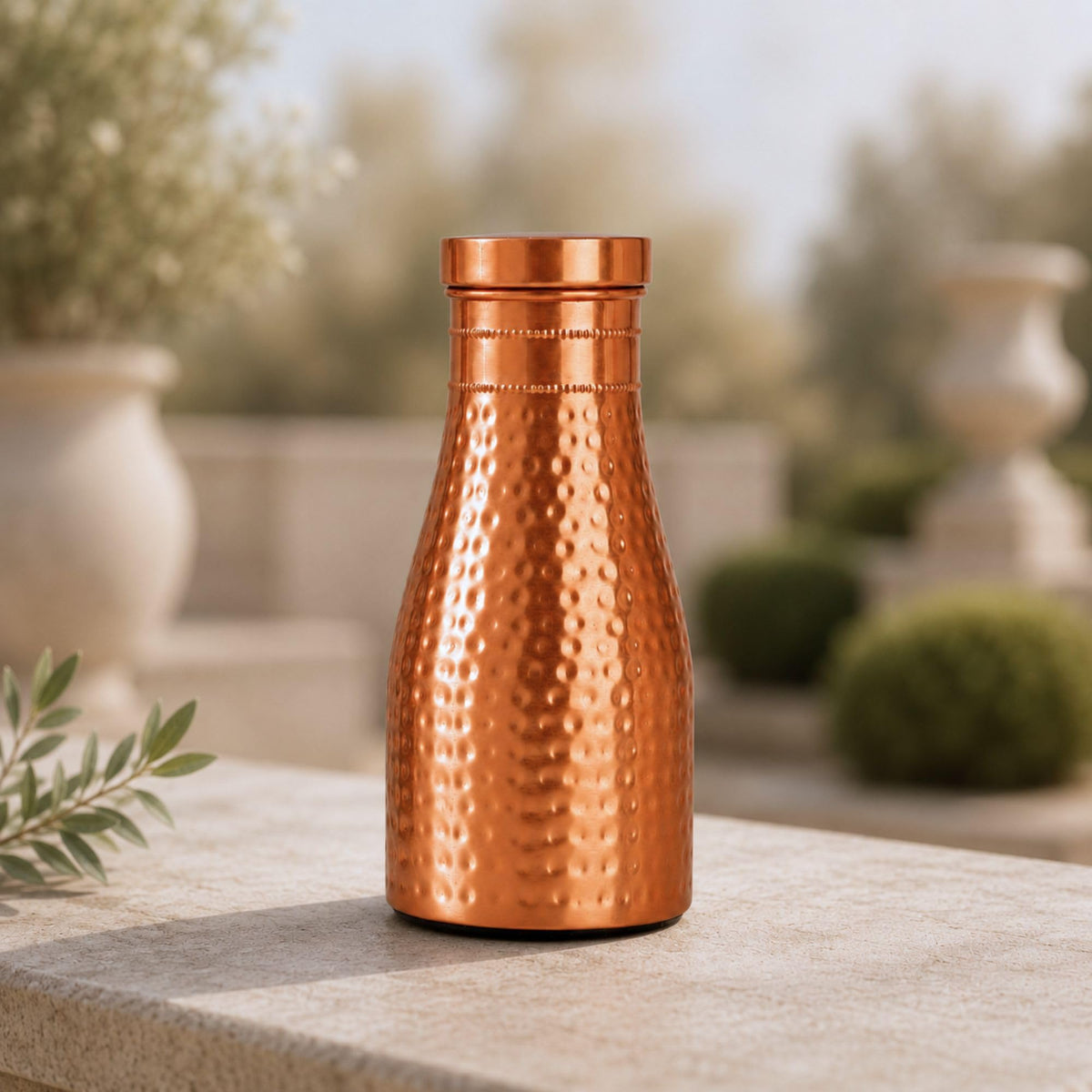 Hammered Copper Bedside Pot | Pure Copper Water Vessel (Bedside Bottle Single)