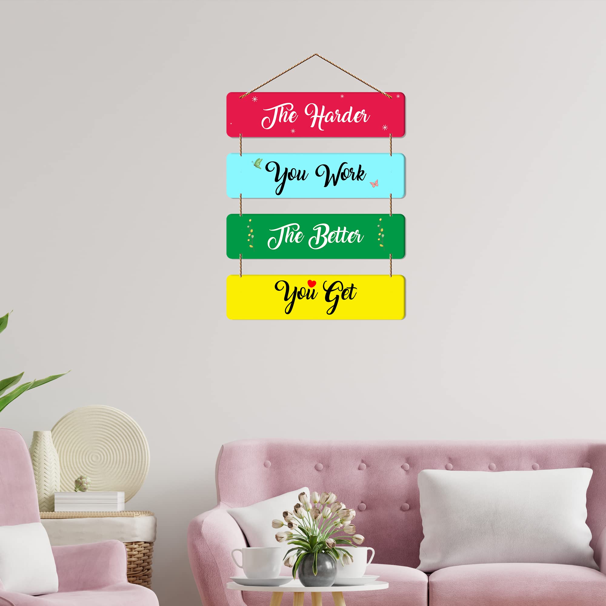 Artvibes The Harder You Work The Better You Get MDF Wood Wall Hanger Ornaments | Quotes Decor Item | Motivational Wall Decor | Wall Poster | Graphic Art | Office Wall Decoration Items (WH_5108NN)
