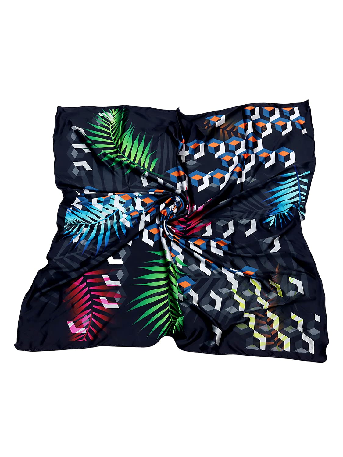 leeza store Women's Premium Silk Scarf For Women | Midnight Navy Blue | 40X40 Square Scarf | Vibrant Modern Fusion Print | Soft Lightweight Neck Wrap, Hair Scarf, Stole & Head Scarf